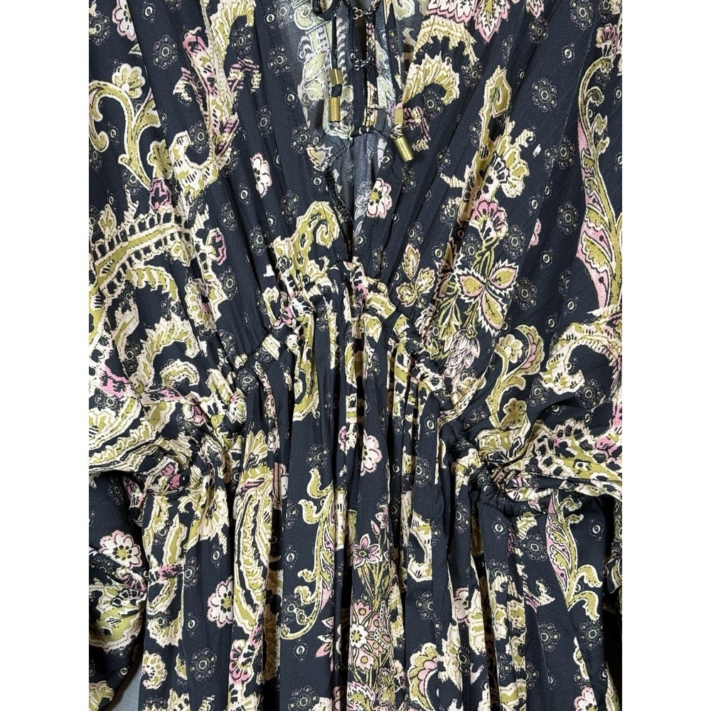 Free People Arzel Mini Dress Black Combo Paisley Festival Boho V Neck XS - Picture 11 of 16
